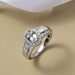 D'Joy Turkizite and Moissanite 1.65 ctw Ring in Rhodium Over Sterling Silver (Size 8.0)