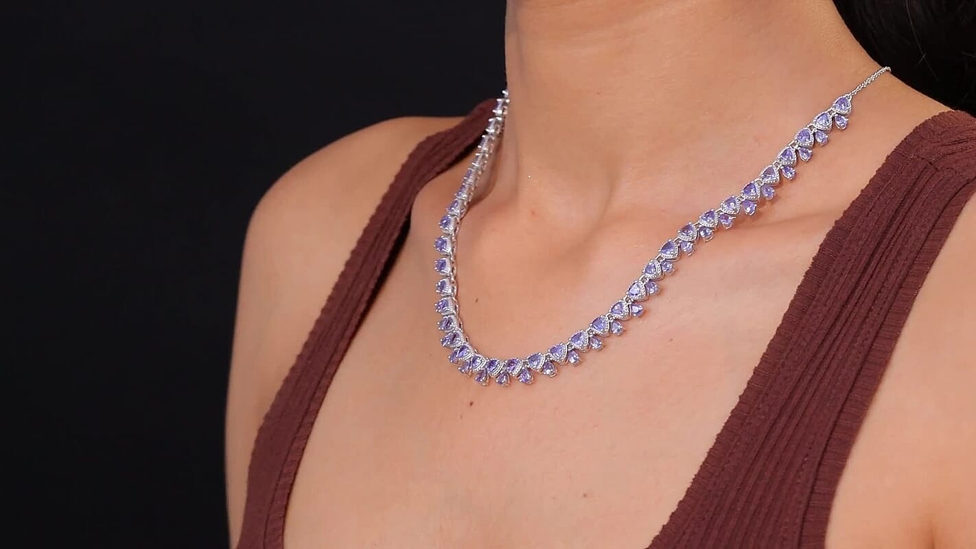 D'Joy Tanzanite 13.00 ctw Floral Vines Necklace in Rhodium Over Sterling Silver 18 Inches