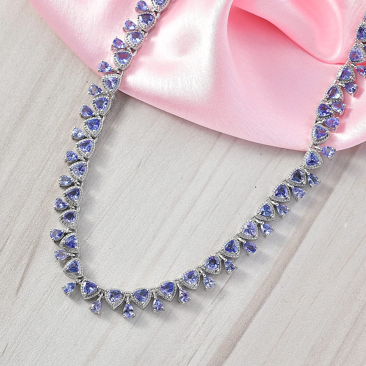 D'Joy Tanzanite 13.00 ctw Floral Vines Necklace in Rhodium Over Sterling Silver 18 Inches image number 1