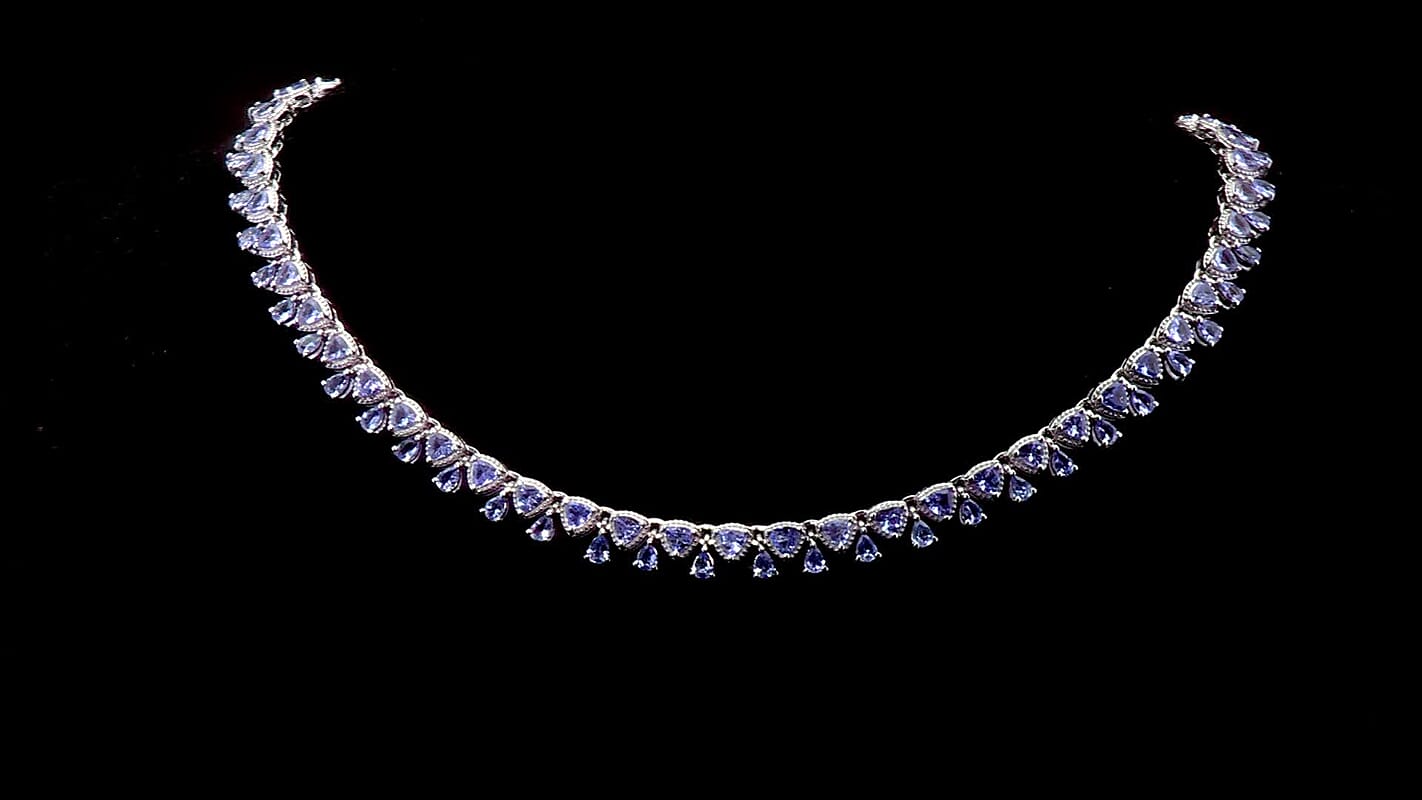 D'Joy Tanzanite 13.00 ctw Floral Vines Necklace in Rhodium Over Sterling Silver 18 Inches