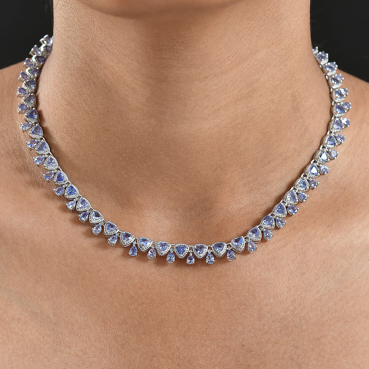 D'Joy Tanzanite 13.00 ctw Floral Vines Necklace in Rhodium Over Sterling Silver 18 Inches image number 2