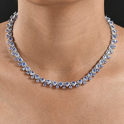 D'Joy Tanzanite 13.00 ctw Floral Vines Necklace in Rhodium Over Sterling Silver 18 Inches