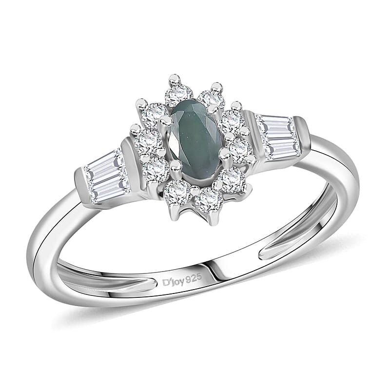 D'Joy Premium Narsipatnam Alexandrite and White Zircon 0.90 ctw Regal Blossom Ring in Rhodium Over Sterling Silver (Size 10.0)
