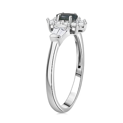 D'Joy Premium Narsipatnam Alexandrite and White Zircon 0.90 ctw Regal Blossom Ring in Rhodium Over Sterling Silver (Size 10.0)