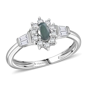D'Joy Premium Narsipatnam Alexandrite and White Zircon 0.90 ctw Regal Blossom Ring in Rhodium Over Sterling Silver (Size 5.0)
