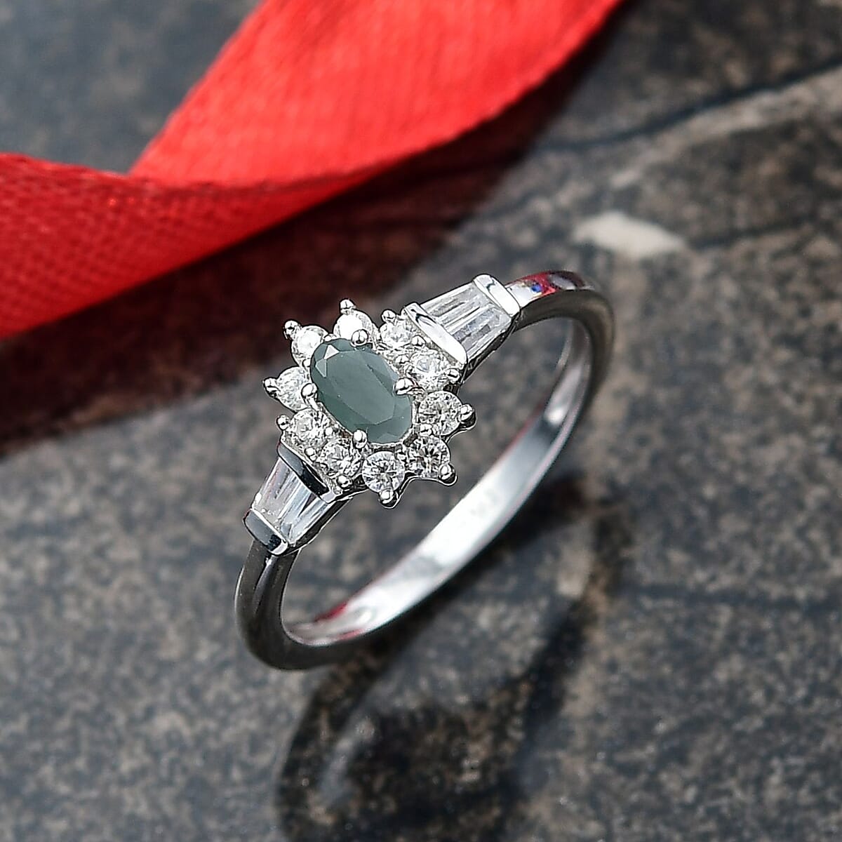 D'Joy Premium Narsipatnam Alexandrite and White Zircon 0.90 ctw Regal Blossom Ring in Rhodium Over Sterling Silver (Size 5.0) image number 1