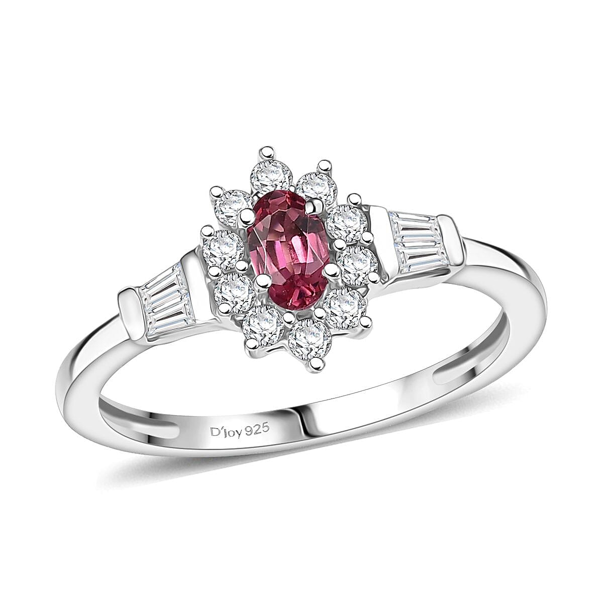 D'Joy Premium Ouro Fino Rubellite and White Zircon 0.80 ctw Regal Blossom Ring in Rhodium Over Sterling Silver (Size 10.0) image number 0