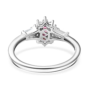 D'Joy Premium Ouro Fino Rubellite and White Zircon 0.80 ctw Regal Blossom Ring in Rhodium Over Sterling Silver (Size 10.0)