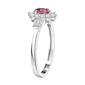 D'Joy Premium Ouro Fino Rubellite and White Zircon 0.80 ctw Regal Blossom Ring in Rhodium Over Sterling Silver (Size 6.0)