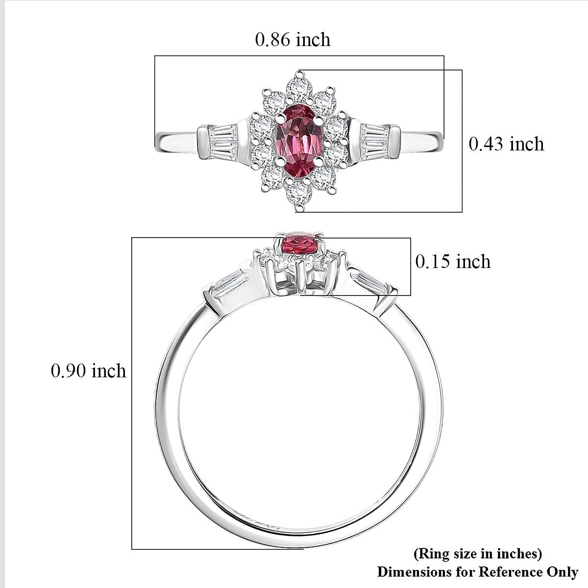 D'Joy Premium Ouro Fino Rubellite and White Zircon 0.80 ctw Regal Blossom Ring in Rhodium Over Sterling Silver (Size 8.0) image number 5