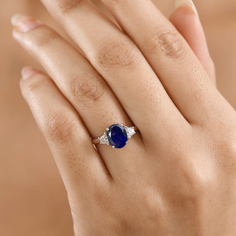 D'Joy Catalina Iolite, Moissanite Ring in Rhodium Over Sterling Silver 2.15 ctw (Size 10.0)