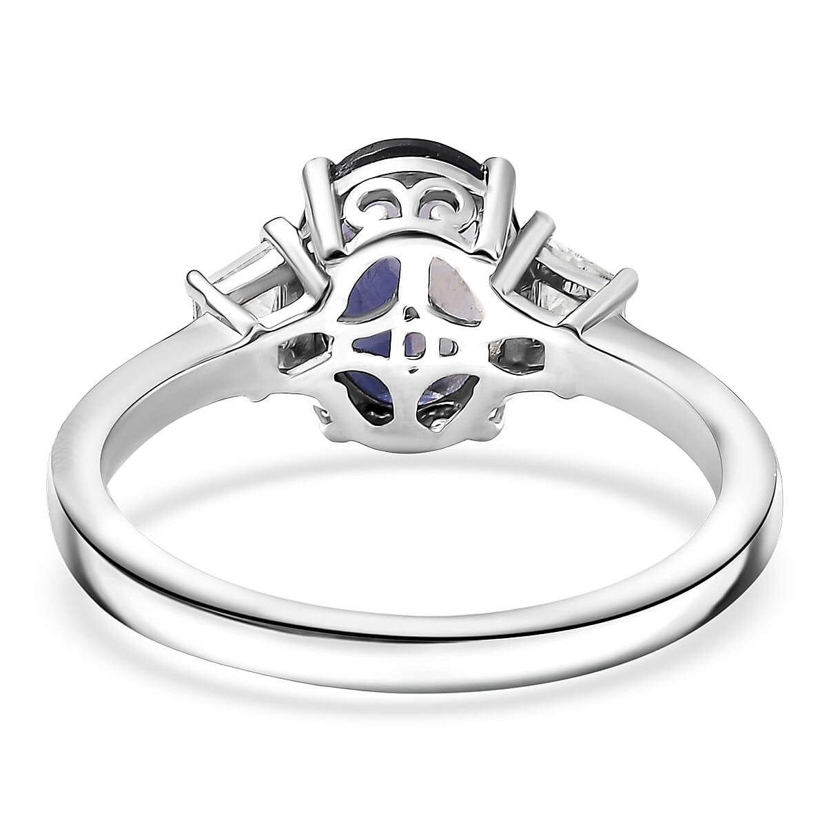 D'Joy Catalina Iolite, Moissanite Ring in Rhodium Over Sterling Silver 2.15 ctw (Size 10.0)