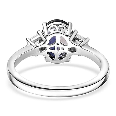 D'Joy Catalina Iolite, Moissanite Ring in Rhodium Over Sterling Silver 2.15 ctw (Size 10.0)