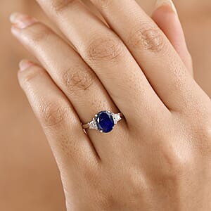 D'Joy Catalina Iolite and Moissanite 1.85 ctw Ring in Rhodium Over Sterling Silver (Size 9.0)