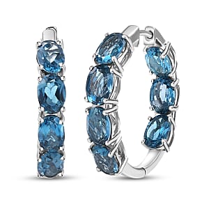 D'Joy London Blue Topaz 13.30 ctw Earrings in Rhodium Over Sterling Silver