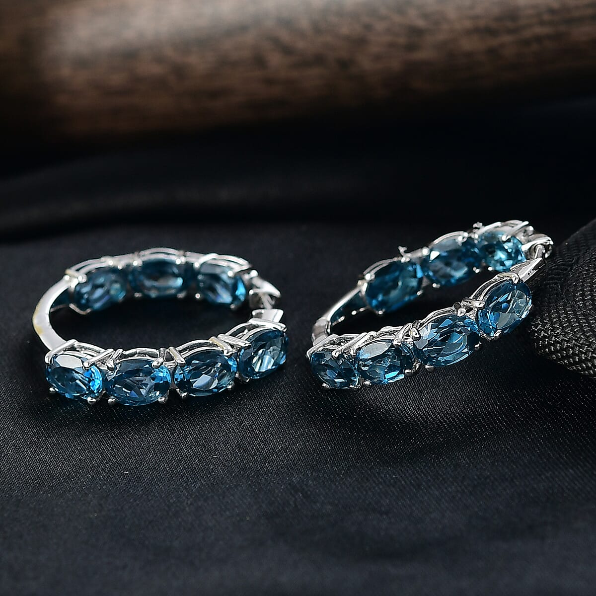 D'Joy London Blue Topaz 13.30 ctw Earrings in Rhodium Over Sterling Silver image number 1