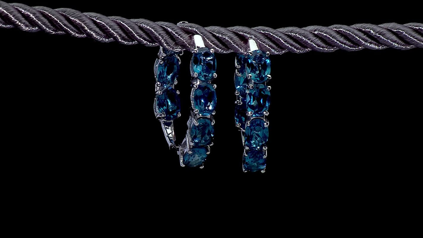 D'Joy London Blue Topaz 13.30 ctw Hoop Earrings in Rhodium Over Sterling Silver