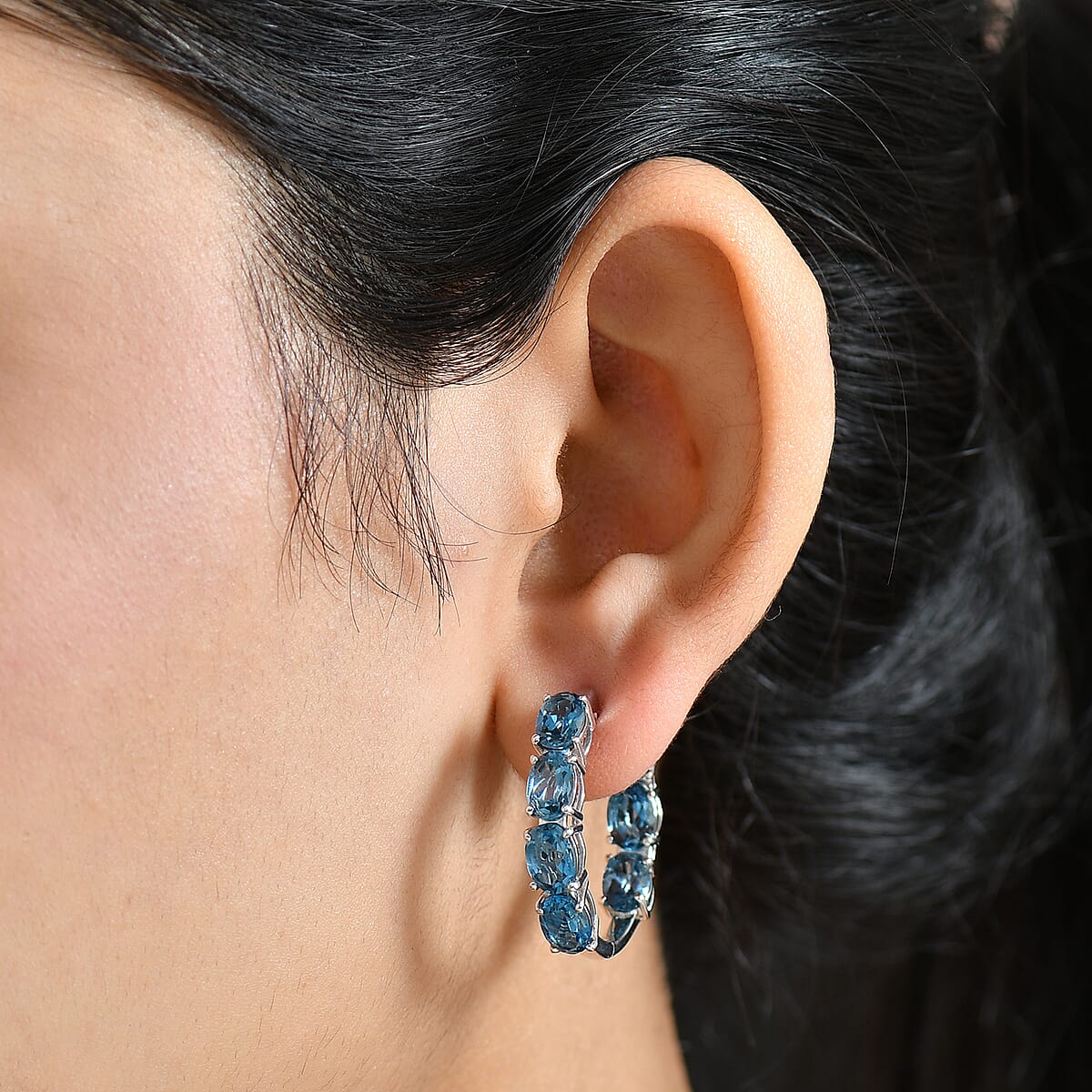 D'Joy London Blue Topaz 13.30 ctw Earrings in Rhodium Over Sterling Silver image number 2
