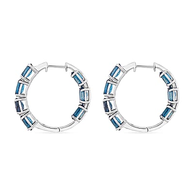 D'Joy London Blue Topaz 13.30 ctw Hoop Earrings in Rhodium Over Sterling Silver