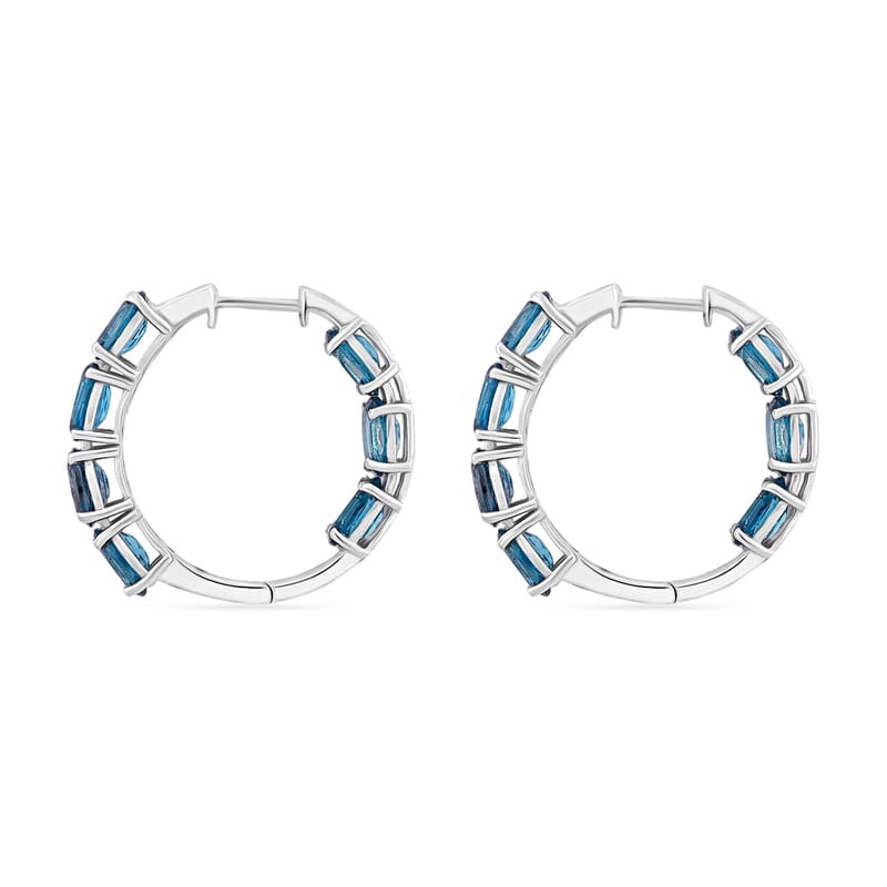 D'Joy London Blue Topaz 13.30 ctw Hoop Earrings in Rhodium Over Sterling Silver