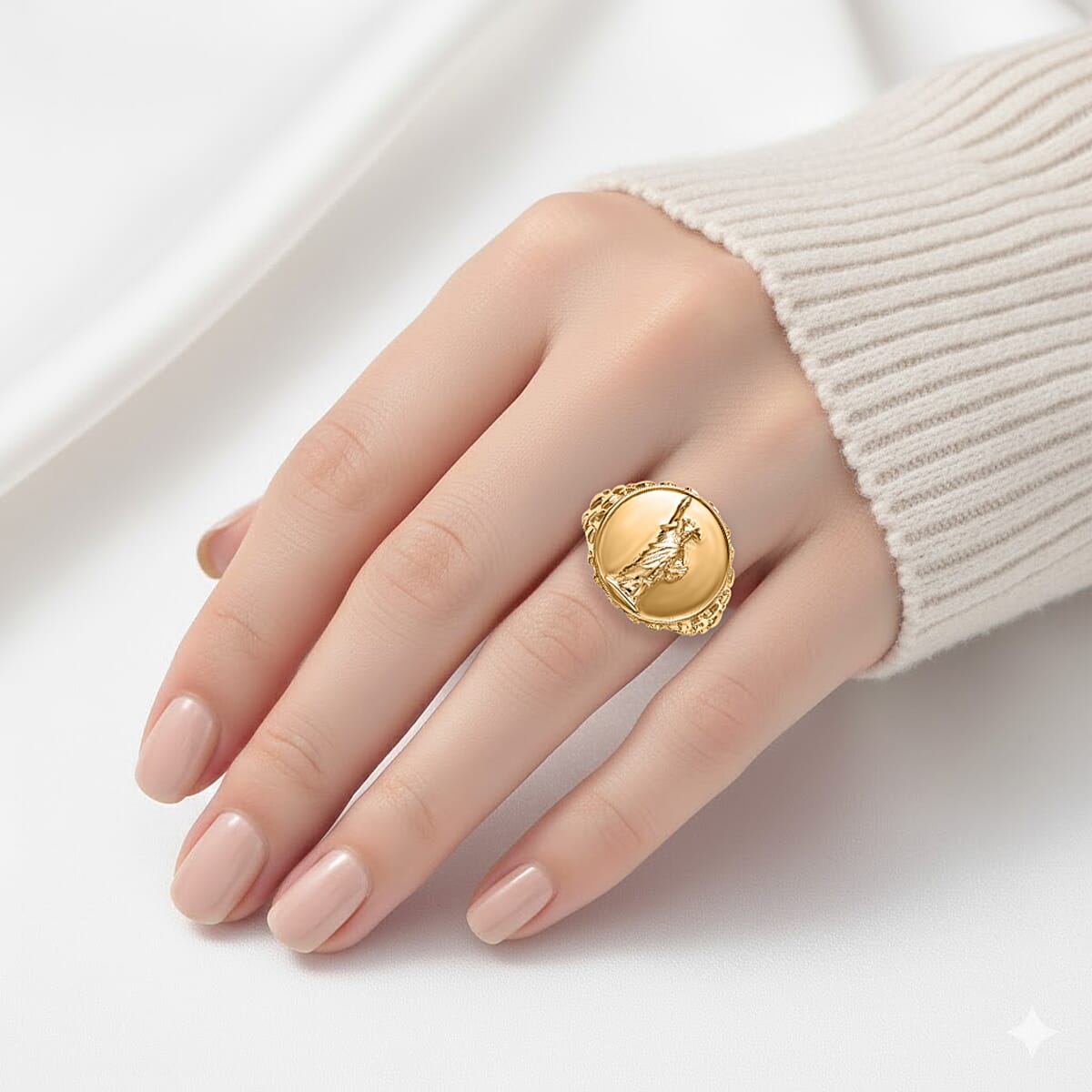 EverTrue Bronzella Collection Statue of Liberty Men's Ring in 18K Yellow Gold Plated Bronze (Size 10.0) image number 2