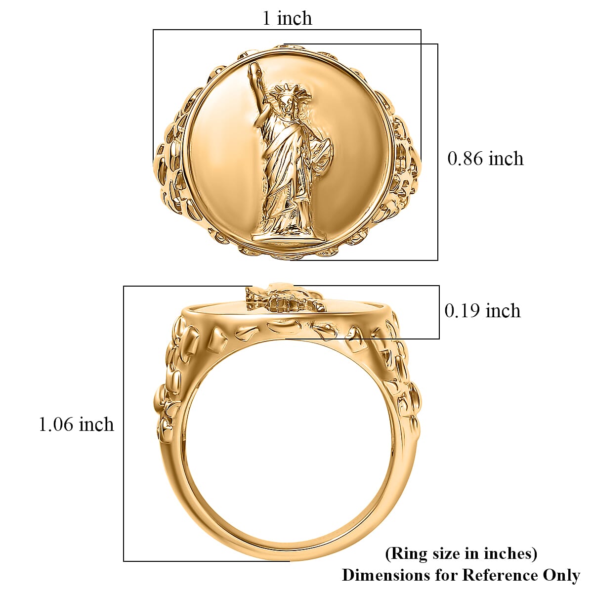 EverTrue Bronzella Collection Statue of Liberty Men's Ring in 18K Yellow Gold Plated Bronze (Size 10.0) image number 5