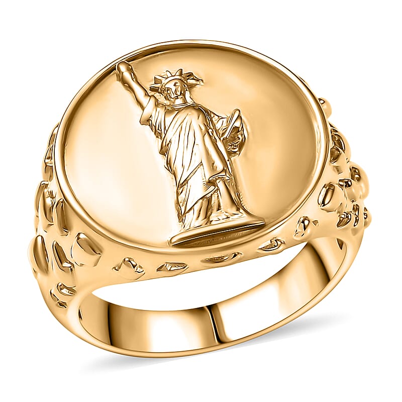 EverTrue Bronzella Collection Statue of Liberty Men's Ring in 18K Yellow Gold Plated Bronze (Size 14.0)