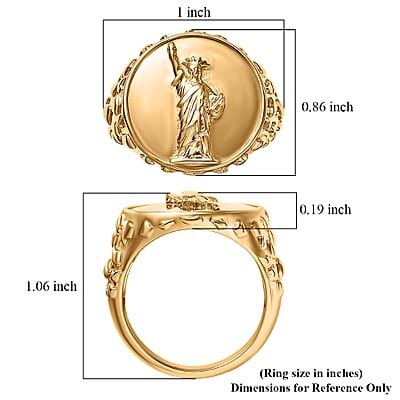EverTrue Bronzella Collection Statue of Liberty Men's Ring in 18K Yellow Gold Plated Bronze (Size 14.0)