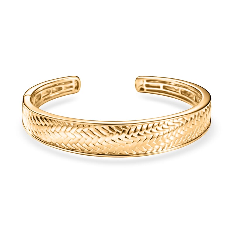 EverTrue Bronzella Collection Spiga d’Oro Weave Cuff Bracelet in 18K YG Plated Bronze (8.00 In)