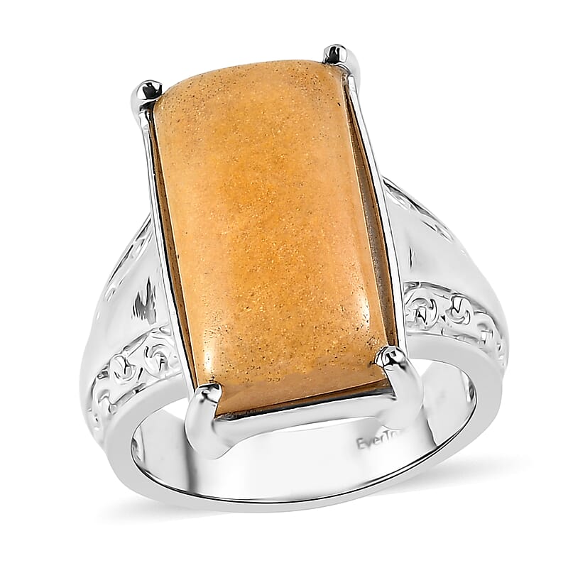 EverTrue Yellow Aventurine 11.50 ctw Solitaire Ring in Stainless Steel (Size 11.0)