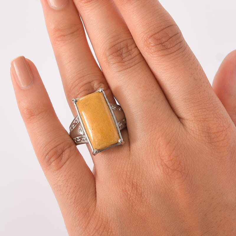 EverTrue Yellow Aventurine 11.50 ctw Solitaire Ring in Stainless Steel (Size 9.0)