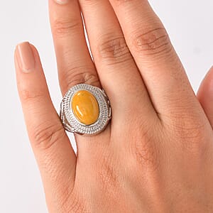 EverTrue Yellow Aventurine 6.30 ctw Solitaire Ring in Stainless Steel (Size 6.0)