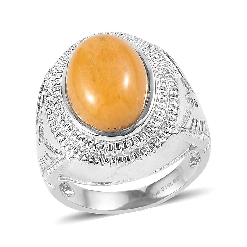 EverTrue Yellow Aventurine 6.30 ctw Solitaire Ring in Stainless Steel (Size 7.0)
