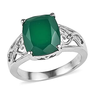 EverTrue Green Onyx 5.10 ctw Solitaire Ring in Stainless Steel (Size 10)