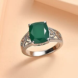 EverTrue Green Onyx 5.10 ctw Solitaire Ring in Stainless Steel (Size 10)
