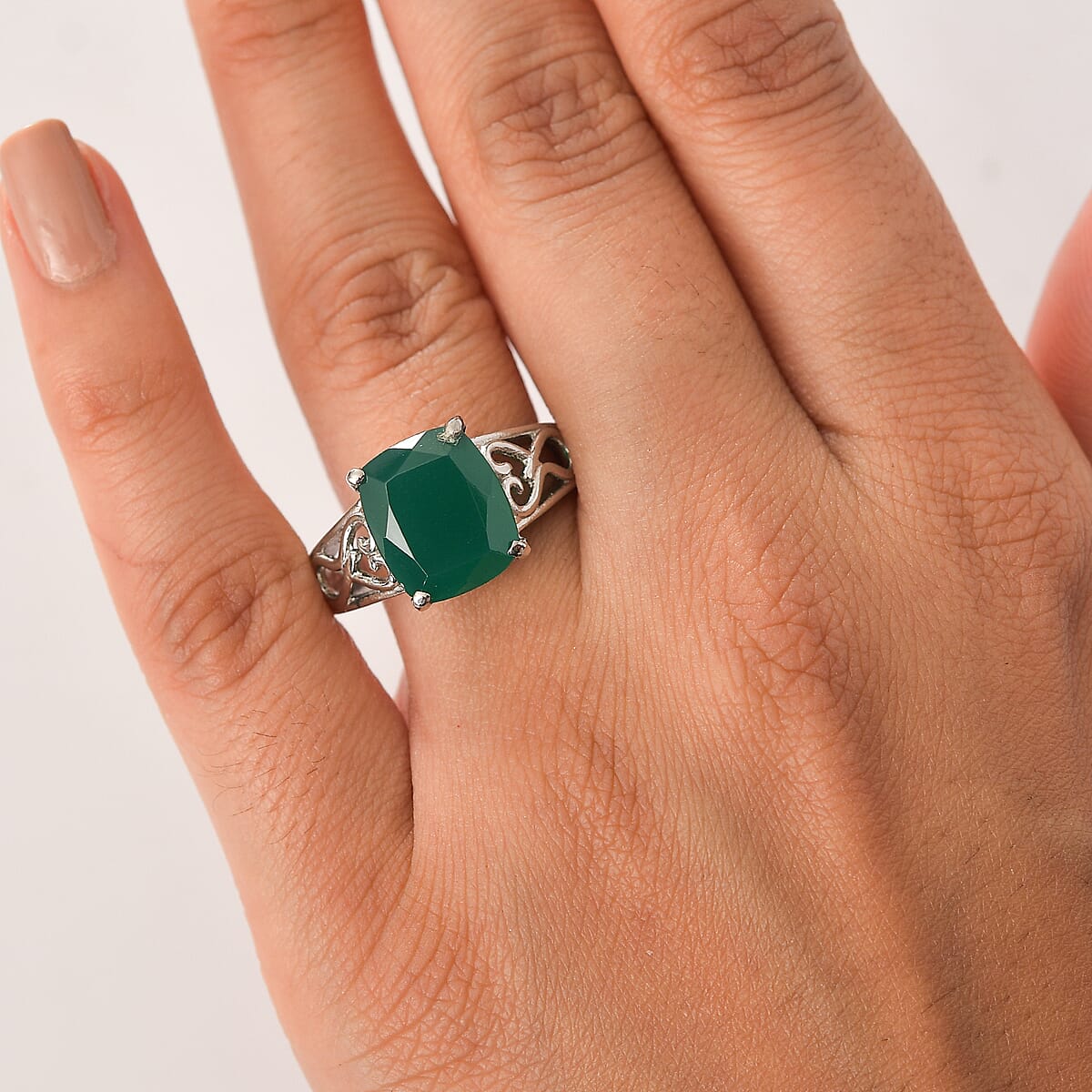 EverTrue Green Onyx 5.10 ctw Solitaire Ring in Stainless Steel (Size 10) image number 2