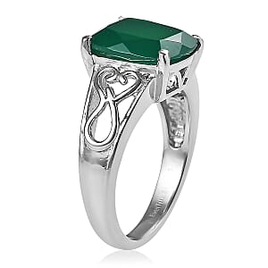 EverTrue Green Onyx 5.10 ctw Solitaire Ring in Stainless Steel (Size 10)