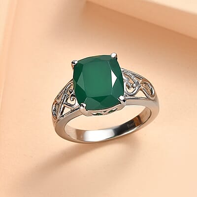 EverTrue Green Onyx 5.10 ctw Solitaire Ring in Stainless Steel (Size 5.0)