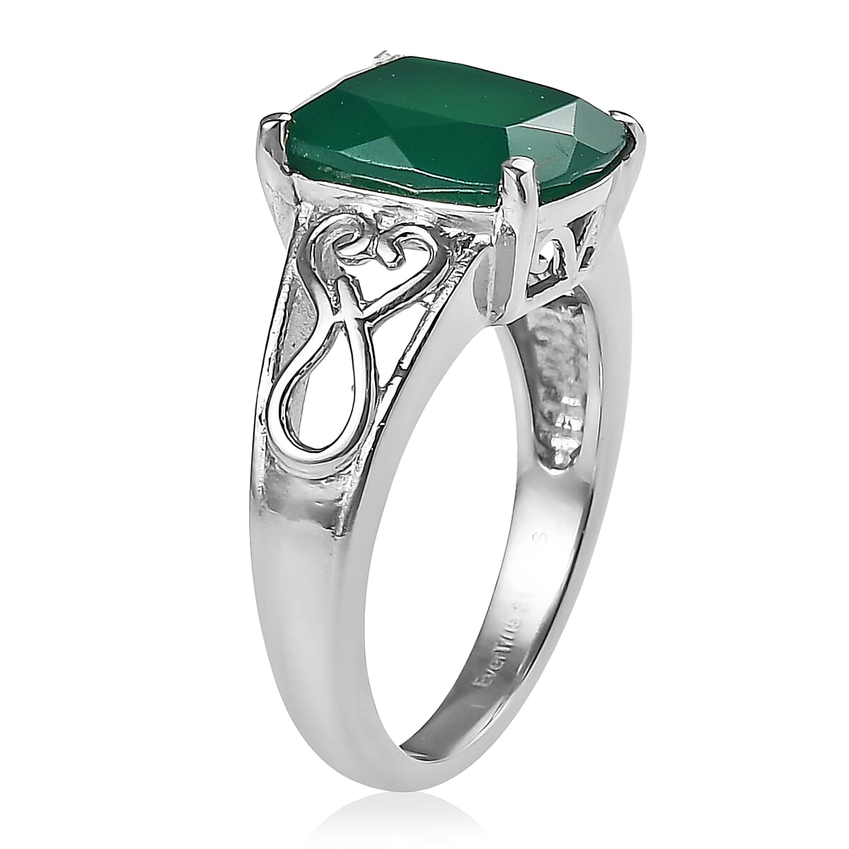 EverTrue Green Onyx 5.10 ctw Solitaire Ring in Stainless Steel (Size 5.0)