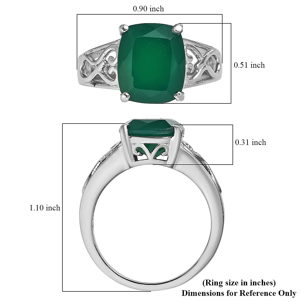 EverTrue Green Onyx 5.10 ctw Solitaire Ring in Stainless Steel (Size 5.0)
