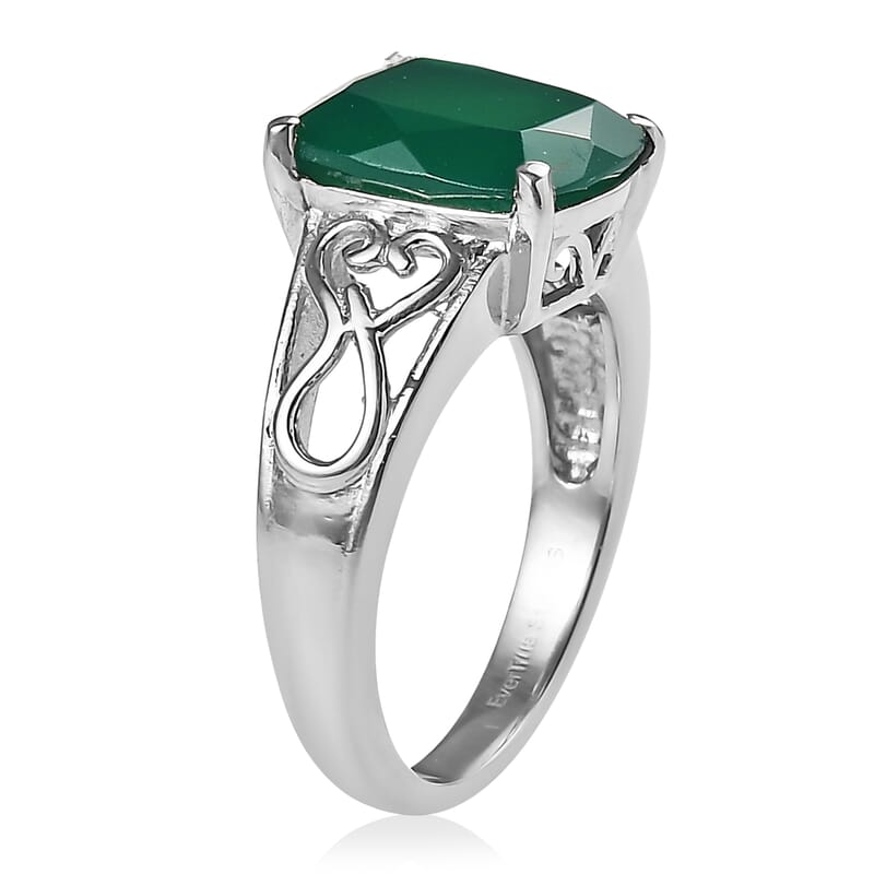 EverTrue Green Onyx 5.10 ctw Solitaire Ring in Stainless Steel (Size 7.0)
