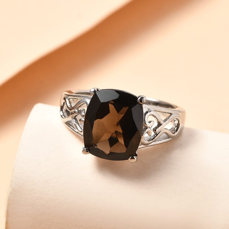 EverTrue Brazilian Smoky Quartz 4.85 ctw Solitaire Ring in Stainless Steel (Size 8.0)