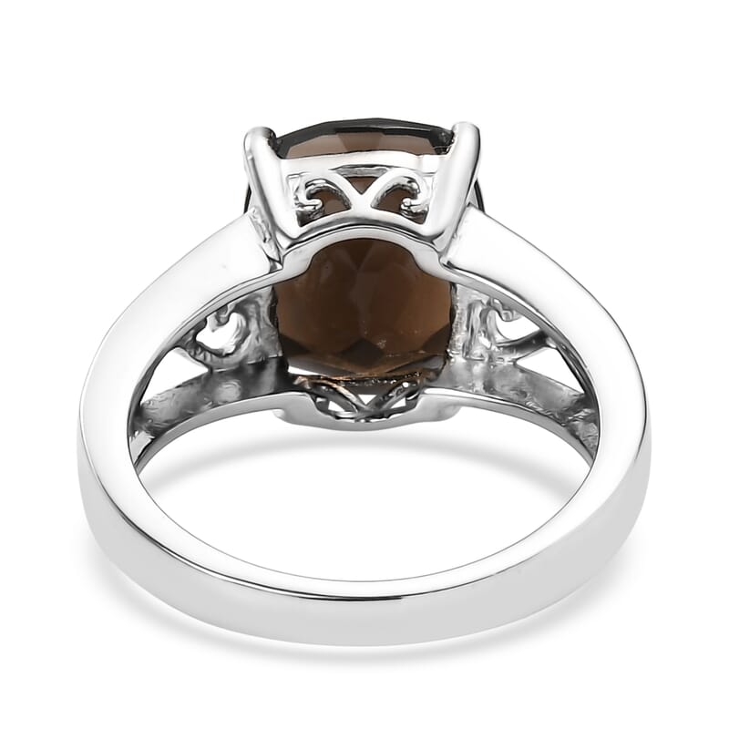 EverTrue Brazilian Smoky Quartz 4.85 ctw Solitaire Ring in Stainless Steel (Size 8.0)