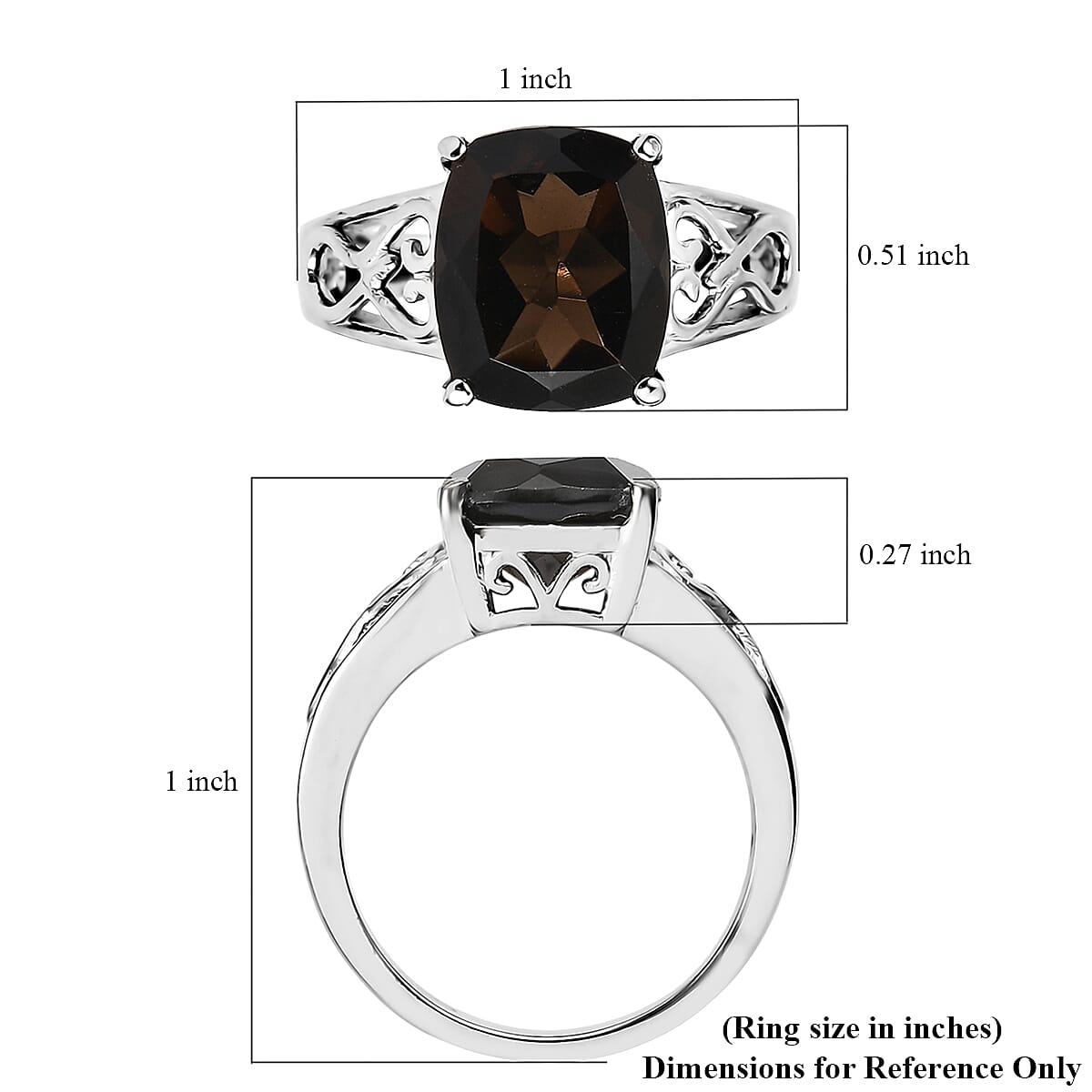 EverTrue Brazilian Smoky Quartz 4.85 ctw Solitaire Ring in Stainless Steel (Size 8.0)