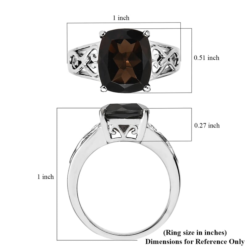 EverTrue Brazilian Smoky Quartz 4.85 ctw Solitaire Ring in Stainless Steel (Size 8.0)