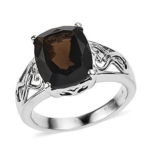 EverTrue Brazilian Smoky Quartz 4.85 ctw Solitaire Ring in Stainless Steel (Size 9.0)
