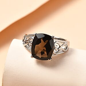 EverTrue Brazilian Smoky Quartz 4.85 ctw Solitaire Ring in Stainless Steel (Size 9.0)
