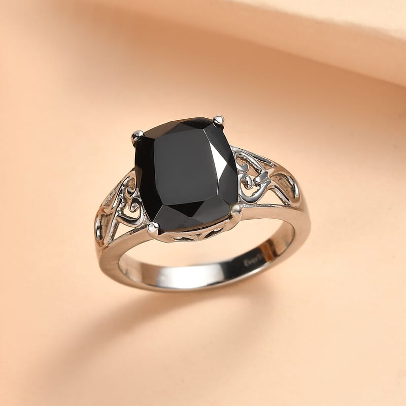 EverTrue Thai Black Spinel 7.15 ctw Solitaire Ring in Stainless Steel (Size 8.0)