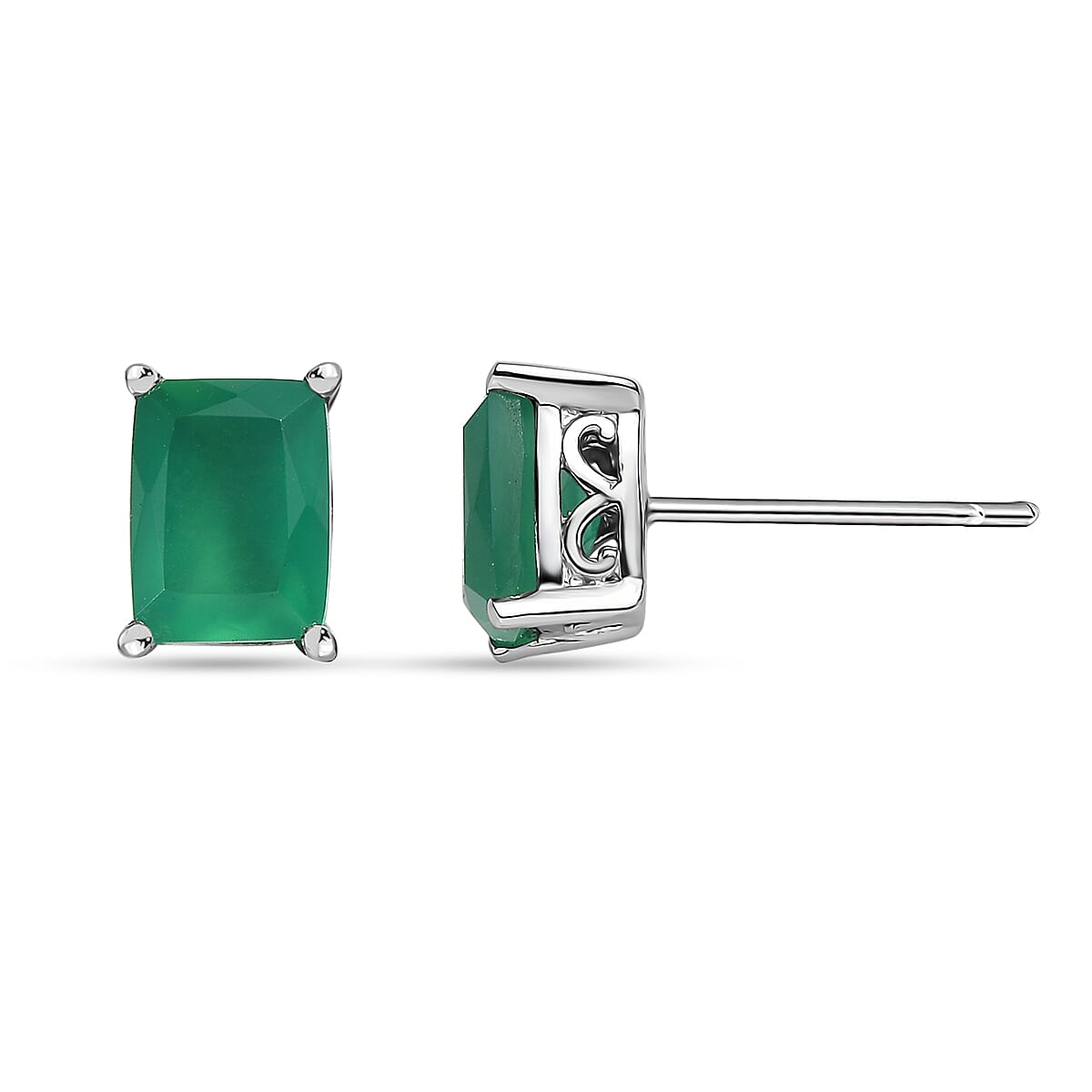 EverTrue Green Onyx 2.80 ctw Stud Earrings in Stainless Steel