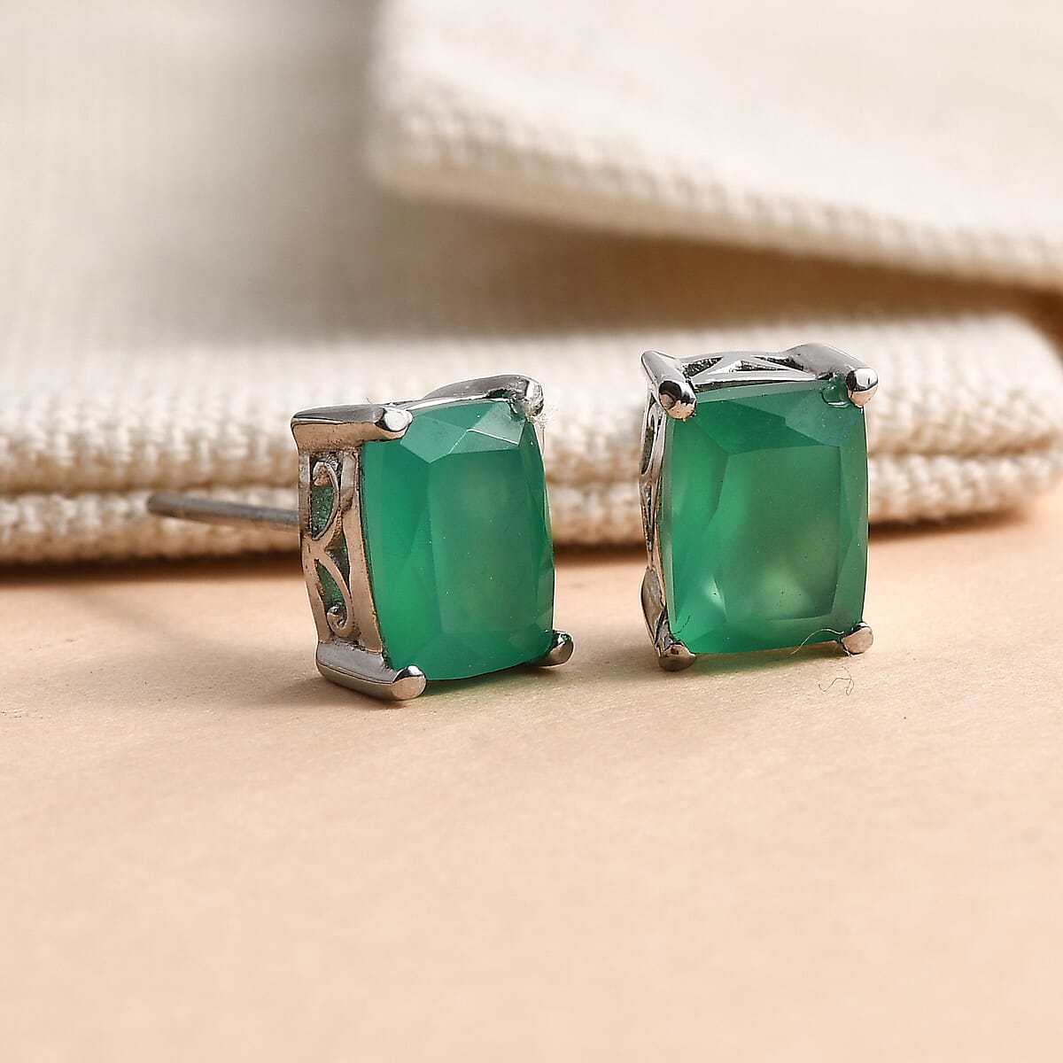 EverTrue Green Onyx 2.80 ctw Earrings in Stainless Steel image number 1